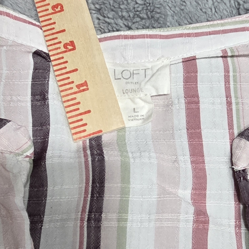 LOFT Womans Striped V-Neck Blouse in Pink, Green & Cream Size Large - Picture 8 of 8